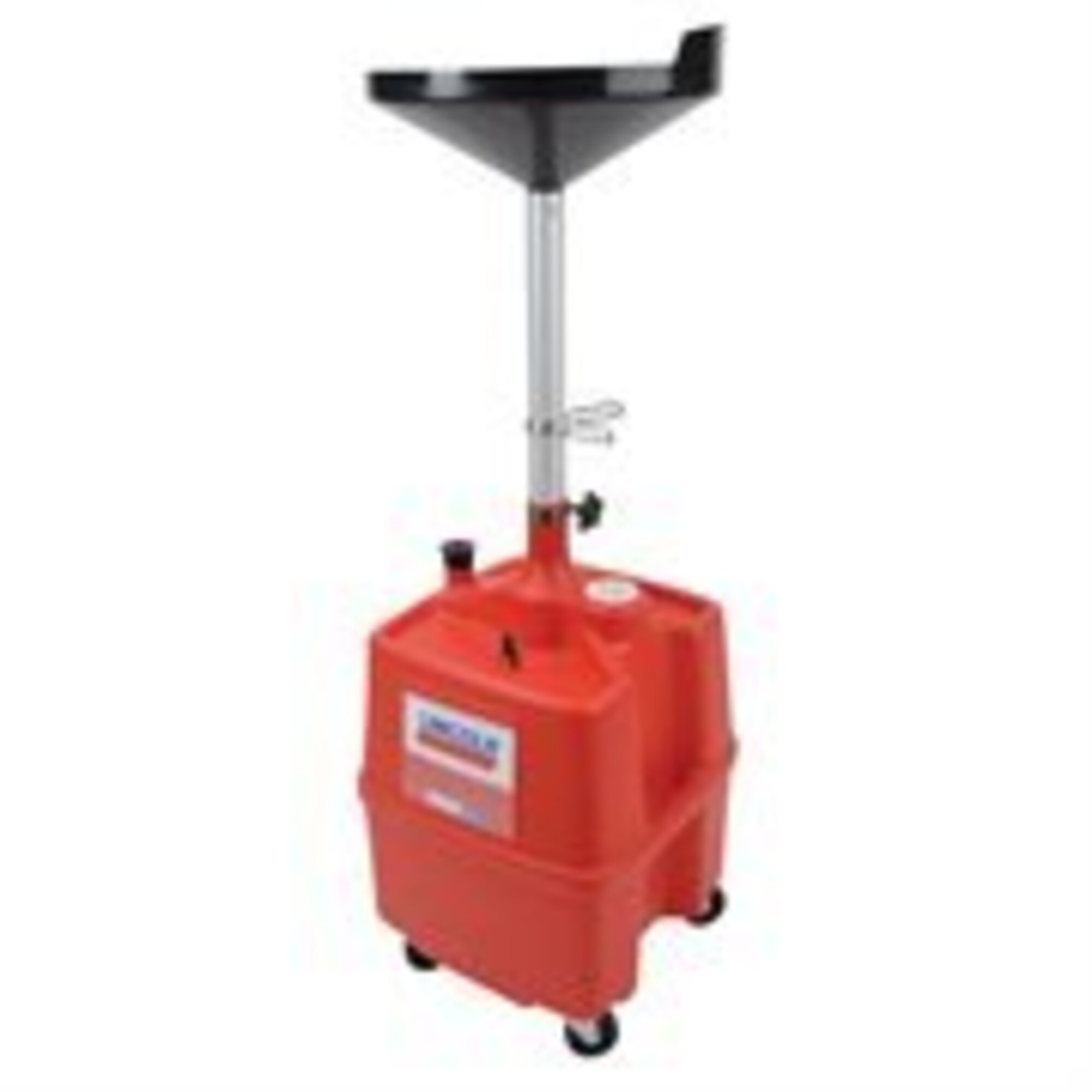 Lincoln Waste Fluid Drain Tank — 18 Gallon, Adjustable Funnel Height 40–77in., 17.5in. Bowl, Polyethylene, Oil Filter Shelf, Draining Spigot, Red, Model# LIN3518